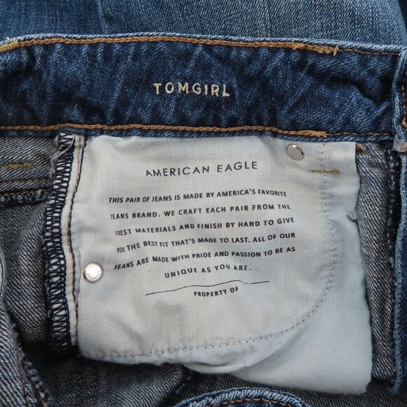 American Eagle Women 8 Tomgirl Button Fly Whiskered Blue Denim Jean Cotton Blend - Picture 10 of 14